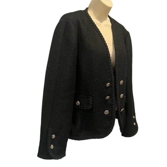 Zara Black Buckle Tweed Double Breasted Open Blazer Jacket - Picture 5 of 12